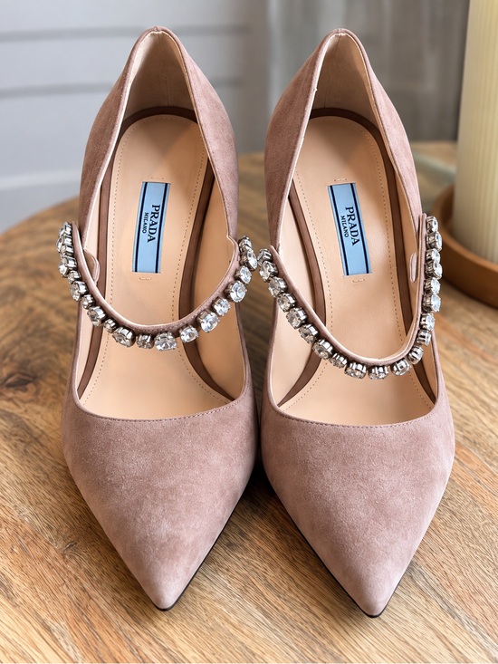 Prada Shoes - Prada Crystal Embellished Suede Pointed Toe Pumps Heels 38.5